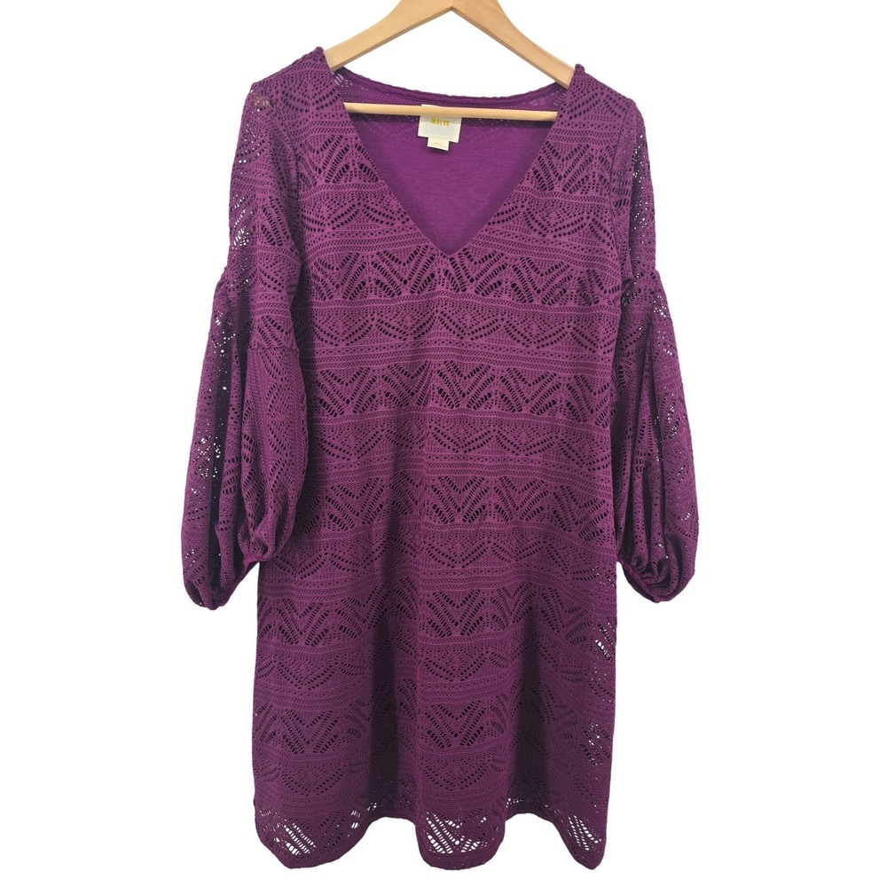 Maeve Dress Womens Small Purple Crochet Lace V-Neck Balloon Sleeve Mini Boho